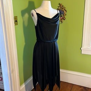 vintage 70s slinky disco dress with handkerchief hem & draped neckline